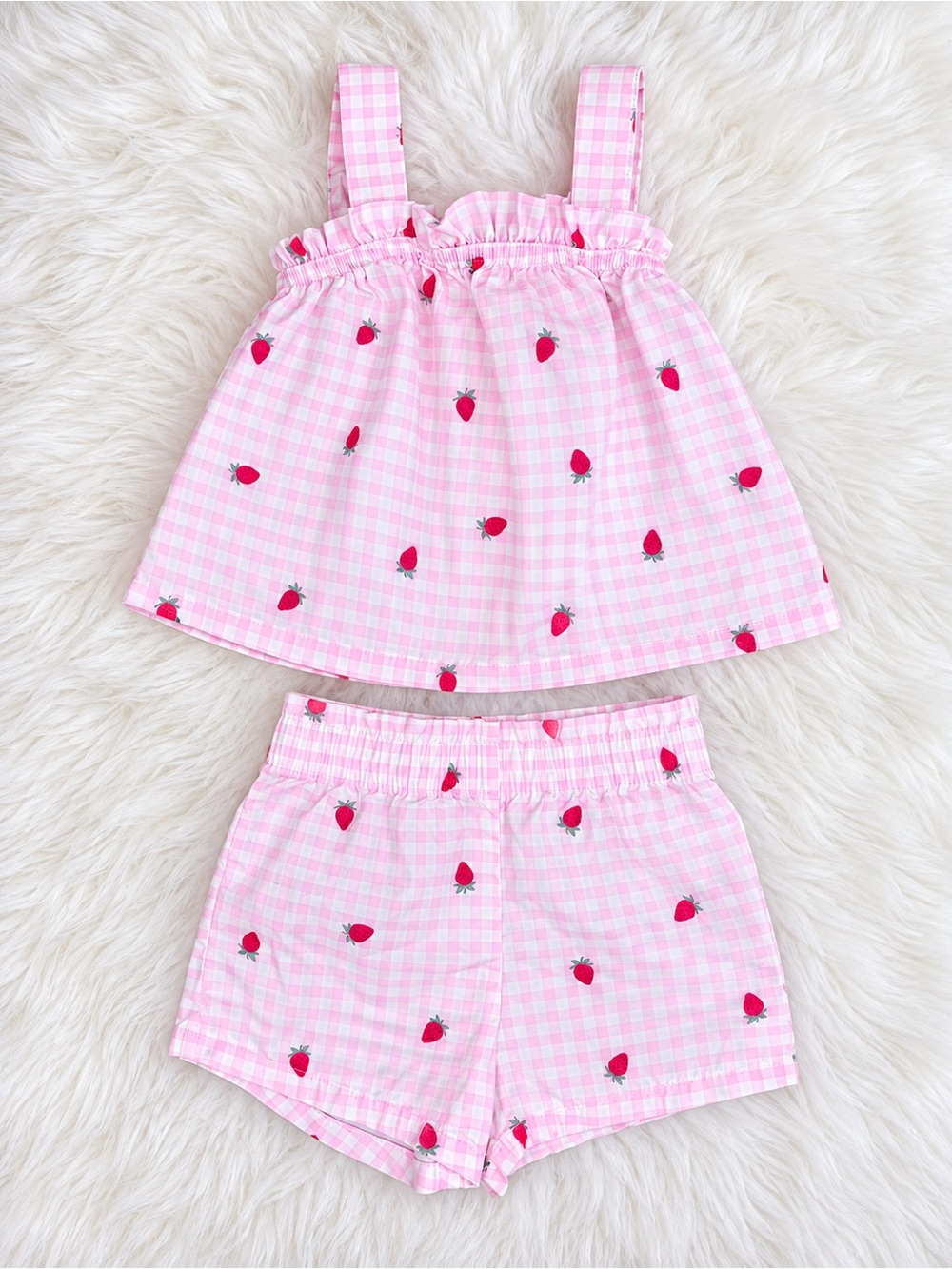 Carter's Pink Gingham Strawberry Two-Piece Tank & Shorts Set
